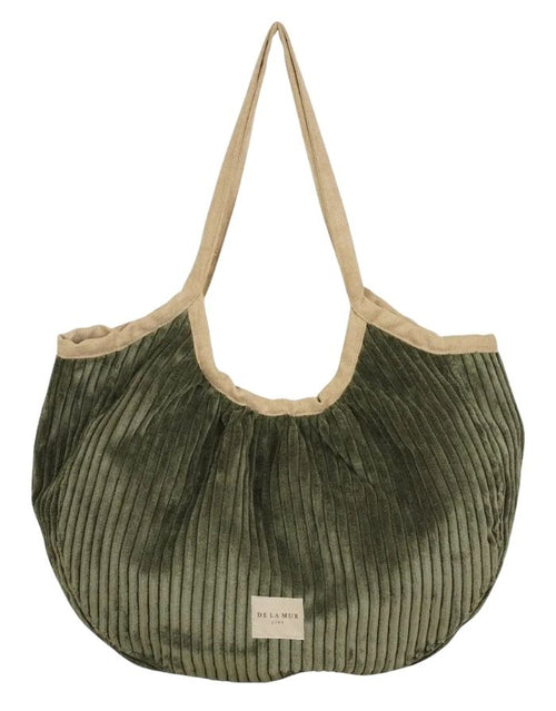 De La Mur Shopper Musgo aus olivgrünem Cordstoff und beigem Stoff mit Reißverschluss und zwei Henkeln