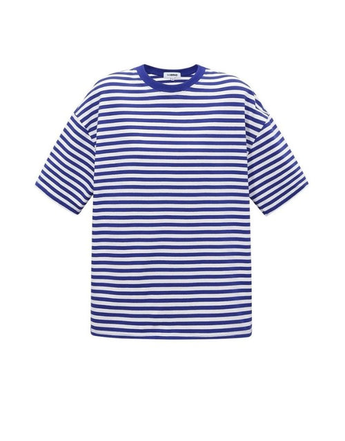 Blau gestreiftes Blocked Striped Tee T-Shirt aus Baumwolle mit bequemer Passform für den Alltag von vorne