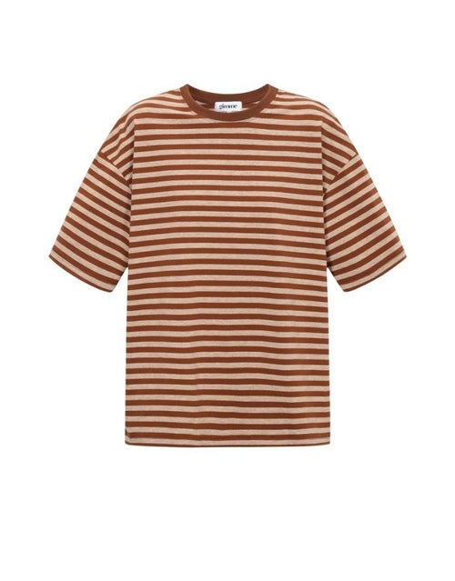 Blraun gestreiftes Blocked Striped Tee T-Shirt aus Baumwolle mit bequemer Passform für den Alltag als Freisteller von vorne