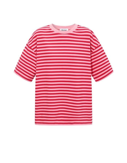 Rosa gestreiftes Blocked Striped Tee T-Shirt aus Baumwolle mit bequemer Passform für den Alltag als Freisteller von vorne