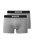 2er Set Boxershorts aus Baumwolle mit Logo von Snocks in Light Grey Melange als Freisteller von vorne