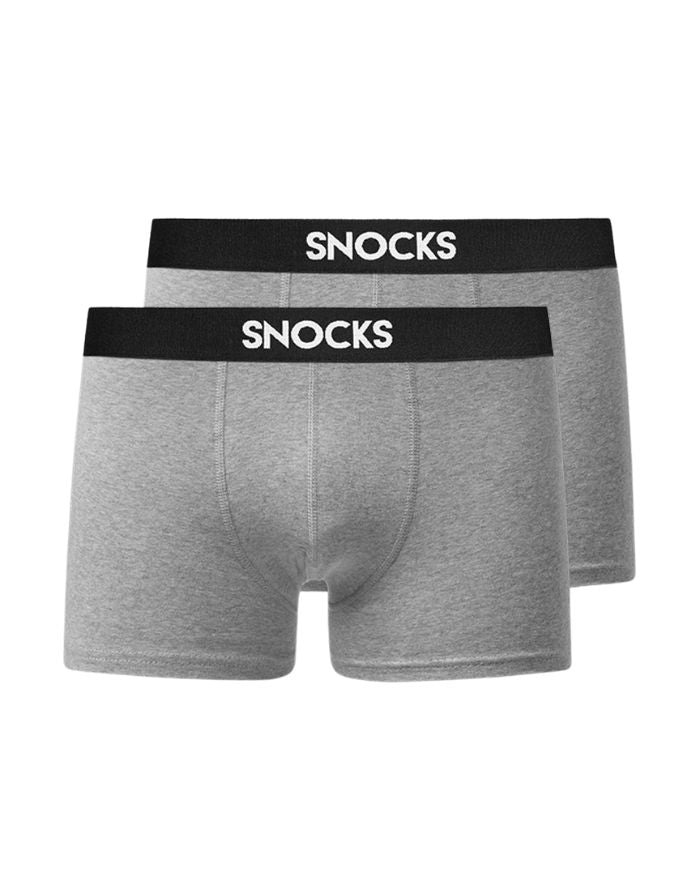 2er Set Boxershorts aus Baumwolle mit Logo von Snocks in Light Grey Melange als Freisteller von vorne
