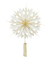 Laden Sie das Bild in den Galerie-Viewer, House Doctor Weihnachtsbaumstern Alsta Weiß/Gold – handgefertigte Papier-Baumspitze mit goldenem Glitzer und Eisen-Spirale.
