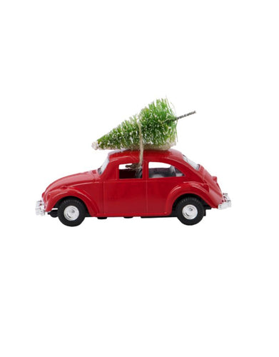 House Doctor Xmas Car Mini in Rot – nostalgisches kleines Auto mit Baum als Weihnachtsdekoration.