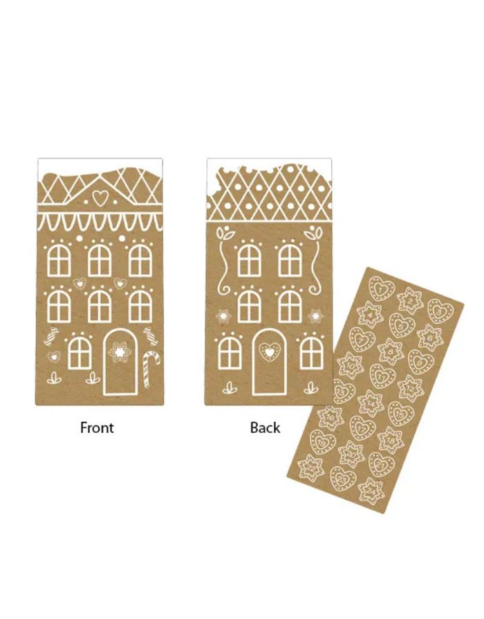 Adventskalender-Set mit 24 braunen Kraftpapiertüten und passenden Stickern im „Christmas Ginger“-Design, ideal zum Selbstbefüllen.