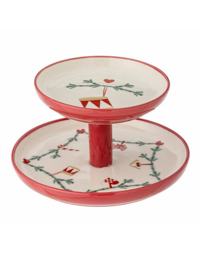 Bloomingville Etagere Yule aus Steingut – Weihnachtsdekoration in Natur“
