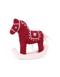 Anhänger Schaukelpferd von Gry &amp; Sif in Rot, handgefertigter Weihnachtsanhänger aus neuseeländischer Wolle in nostalgischer Schaukelpferdform, 8 cm hoch und 9 cm lang als Freisteller