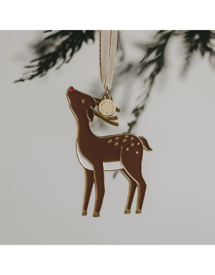Baumschmuck Reh von Eulenschnitt, Metallanhänger mit roter Nase und liebevollen Details, ca. 5 x 7,9 cm, inklusive Aufhängeband.