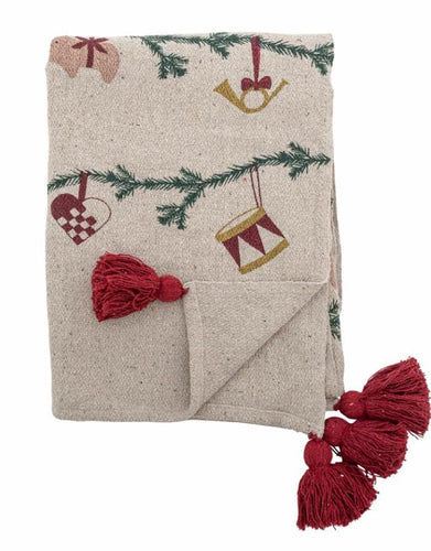 Bloomingville Decke Yule Natur aus recycelter Baumwolle – Weihnachtsmotiv