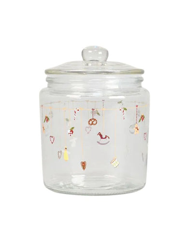 Weißer Glasbehälter „Christmas Holidays“ von Det Gamle Apotek – elegante Aufbewahrung für Weihnachtsleckereien oder Deko.