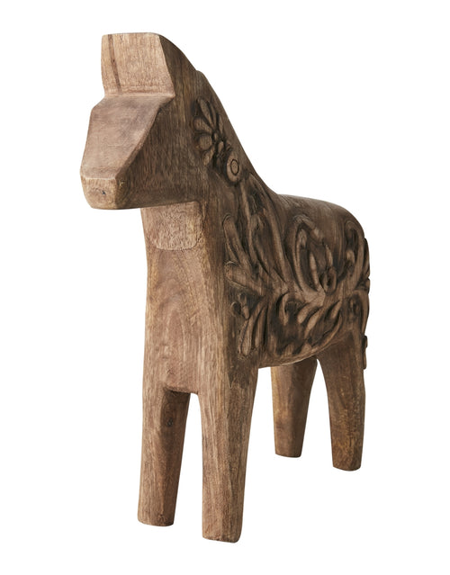  Braunes Fale Deko-Pferd von Affari of Sweden aus handgefertigtem Mangoholz im traditionellen skandinavischen Stil, 30 cm hoch.