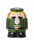 Bunter Feast Kerzenhalter von Bloomingville aus Steingut in Form einer festlichen Nussknackerfigur mit glänzender Oberfläche.