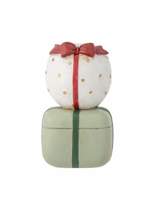 Bunter Wish Kerzenhalter von Bloomingville aus Polyresin in Form von gestapelten Weihnachtsgeschenken.