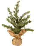 Kleine grüne Kunsttanne Cedar von Stillenat by Ib Laursen mit naturgetreuen Zweigen und Jutefuß, 32 cm hoch.