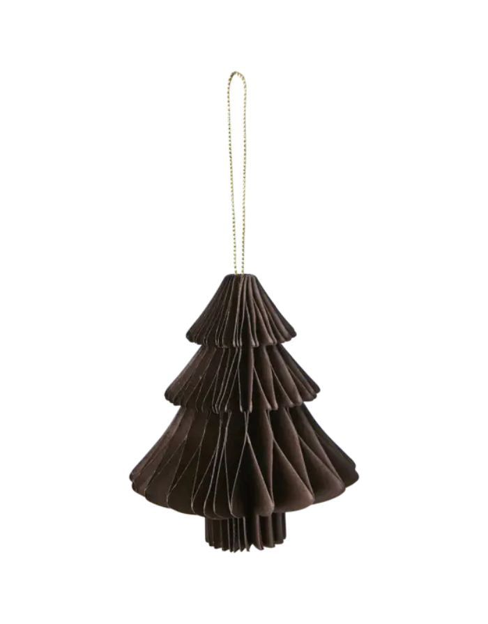 Brauner Weihnachtsbaumanhänger Tree von Affari of Sweden aus Papier mit Magnetverschluss, Ø 9 × H 10 cm.
