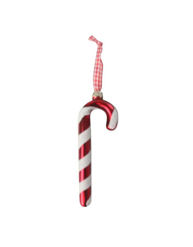 Roter Weihnachtsbaumanhänger in Form einer Candy Cane von Det Gamle Apotek – glänzende Dekoration im modernen Weihnachtsstil.