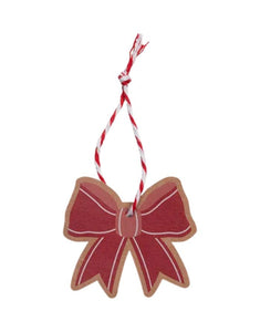 Rote Geschenkanhänger in Schleifenform aus Papier von Det Gamle Apotek, 6 Stück.
