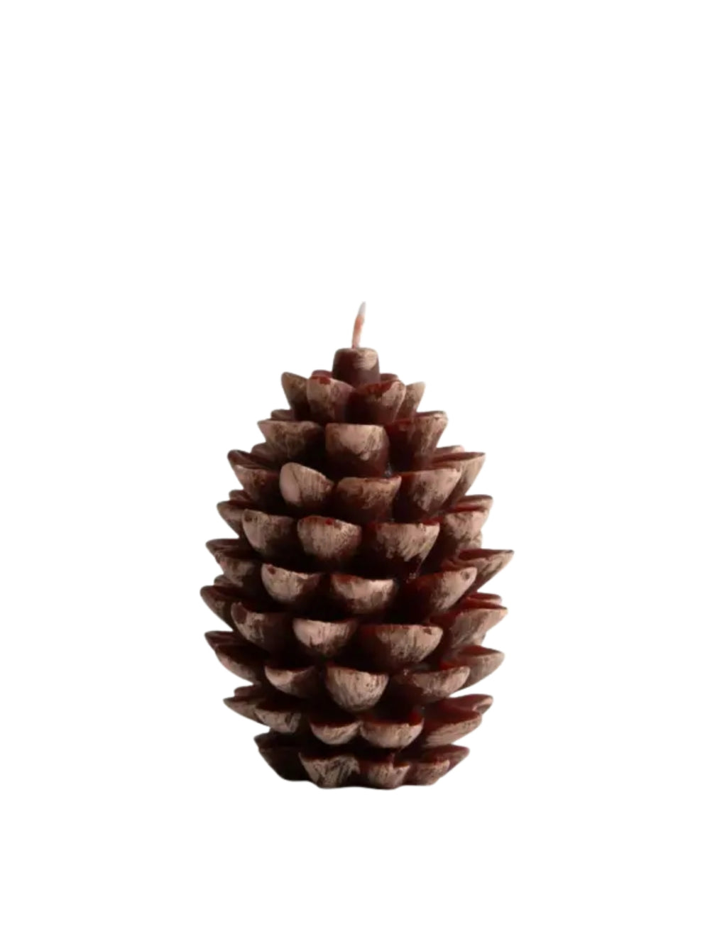 Dekokerze Kiefernzapfen von HOMLA in Braun, 11 cm hohe Weihnachtskerze aus Paraffin in naturgetreuer Tannenzapfenform mit detailreicher Oberfläche und rustikalem Design.
