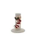 Cremefarbener Kerzenständer mit Weihnachtsstrumpf von Chic Antique aus handbemaltem Dolomit, 10 cm hoch.