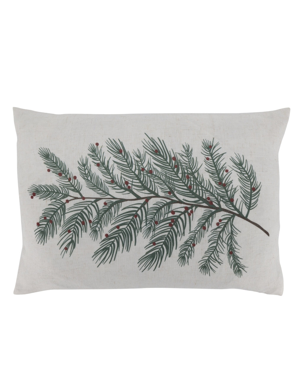 Dekorativer Aix Kissenbezug von Chic Antique mit winterlichem Tannenzweigmotiv aus Leinen und Polyester im Format 50 × 35 cm.
