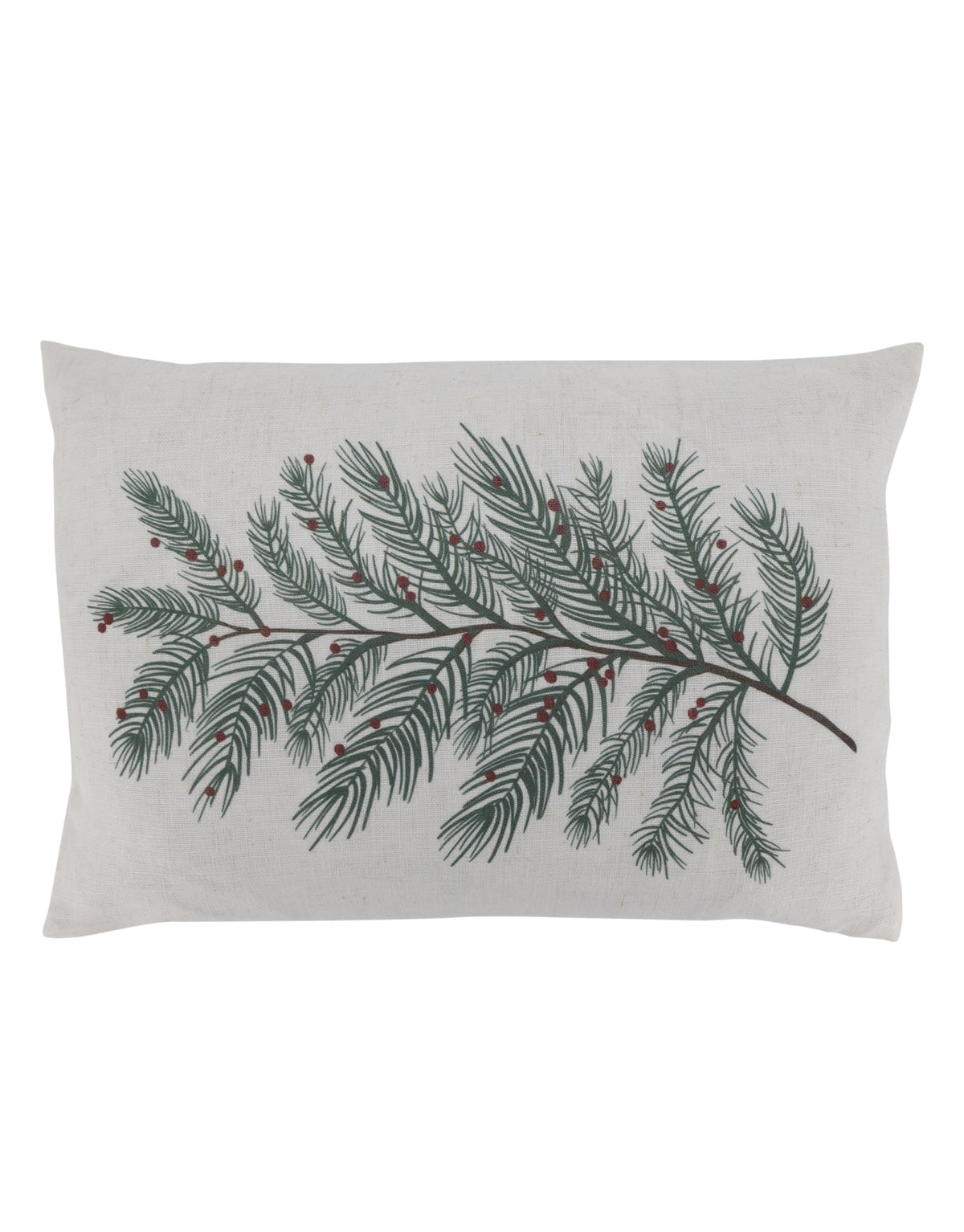 Dekorativer Aix Kissenbezug von Chic Antique mit winterlichem Tannenzweigmotiv aus Leinen und Polyester im Format 50 × 35 cm.
