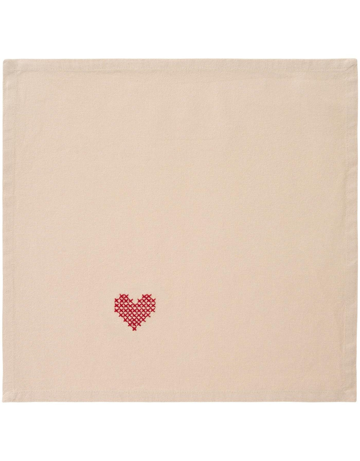 Leinenfarbene Stoffserviette Stillenat von Ib Laursen aus gewaschener Baumwolle mit feiner weihnachtlicher Stickerei in der Größe 40 × 40 cm.