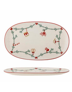 Bloomingville Servierplatte Yule aus Steingut – oval mit Weihnachtsmotiven