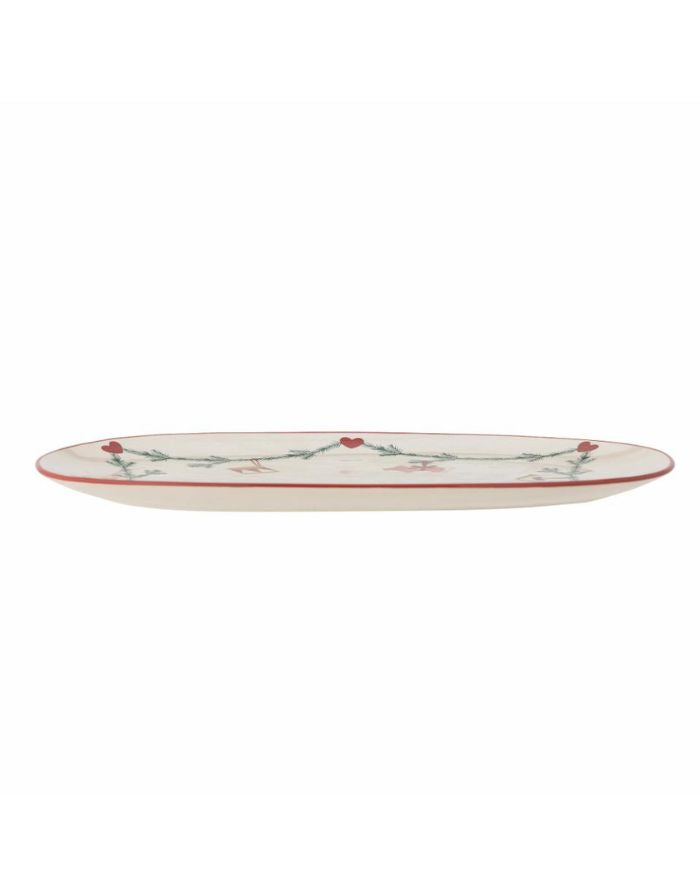 Bloomingville Servierplatte Yule aus Steingut – oval mit Weihnachtsmotiven