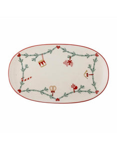 Bloomingville Servierplatte Yule aus Steingut – oval mit Weihnachtsmotiven