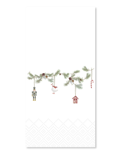 Weihnachtsservietten mit Weihnachtsmotiv von Chic Antique in Weiß, dekorative Papierservietten mit kleinen weihnachtlichen Illustrationen in Rot-, Grün- und Naturtönen, 20 x 10 cm, 16 Stück.