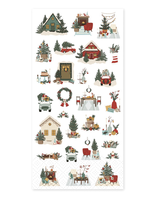 Weihnachtsservietten mit Weihnachtsmotiv von Chic Antique in Weiß, dekorative Papierservietten mit kleinen weihnachtlichen Illustrationen in Rot-, Grün- und Naturtönen, 20 x 10 cm, 16 Stück.