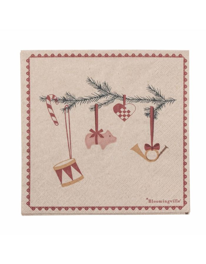 Bloomingville Servietten Yule in Rot – 20 Stück mit Weihnachtsmotiven