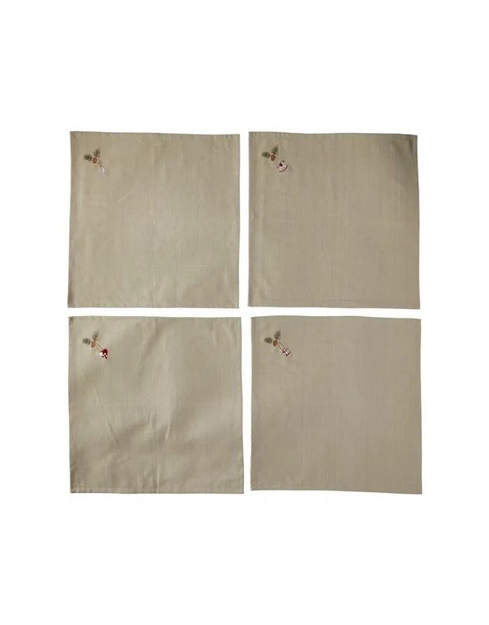 Stoffserviette 40x40 cm von Speedtsberg, Natural, mit gesticktem Weihnachtsbaum, 4er-Set – elegant und festlich für Advent und Weihnachten