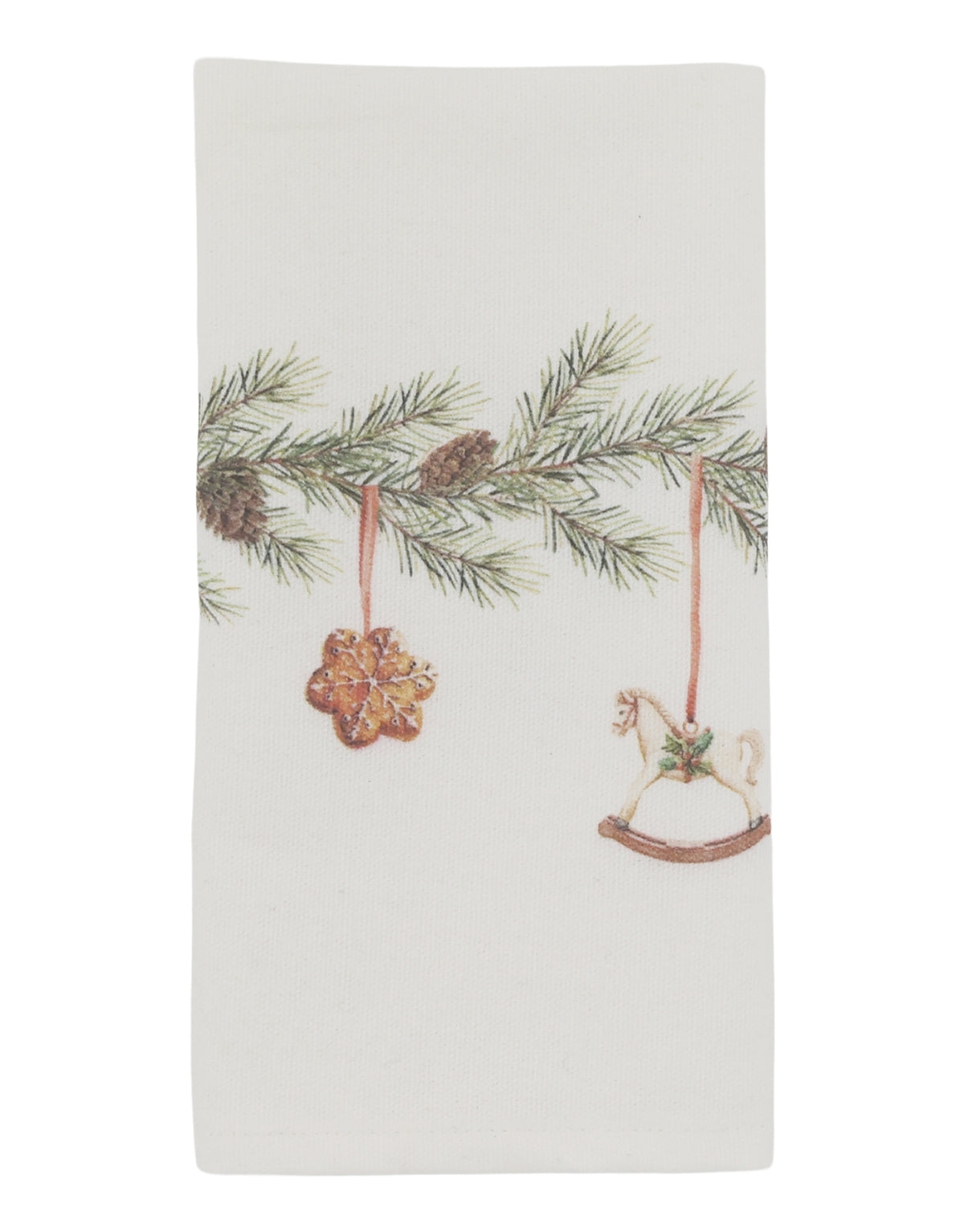 Cremefarbene Stoffserviette von Chic Antique aus Baumwolle mit dekorativem Girlandenmotiv im Format 40 × 40 cm.