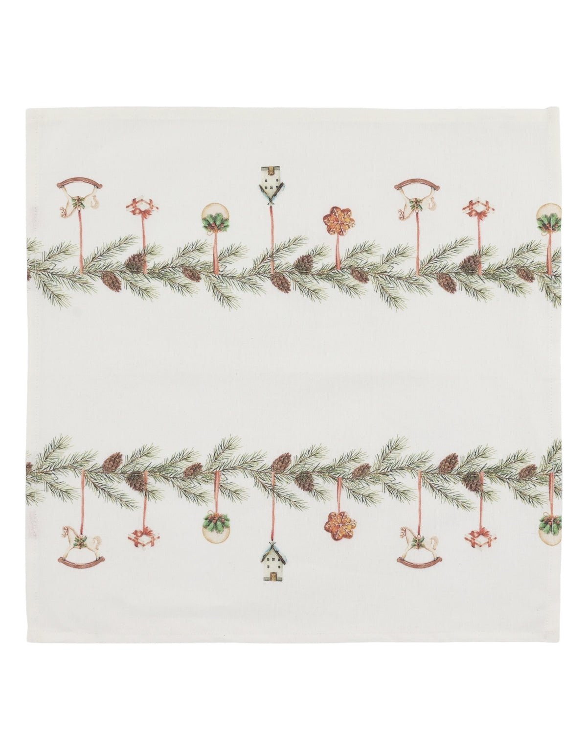 Cremefarbene Stoffserviette von Chic Antique aus Baumwolle mit dekorativem Girlandenmotiv im Format 40 × 40 cm.