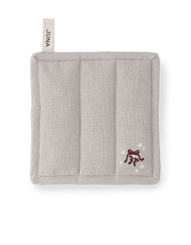 Topflappen Christmas Fable Beige von Kähler mit besticktem Mistelzweig-Motiv, 22x22 cm, recycelte Baumwolle und Polyester, festliches Design in Beige.