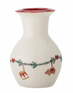 Bloomingville Vase Yule aus Steingut mit Weihnachtsmotiven – Naturfarben