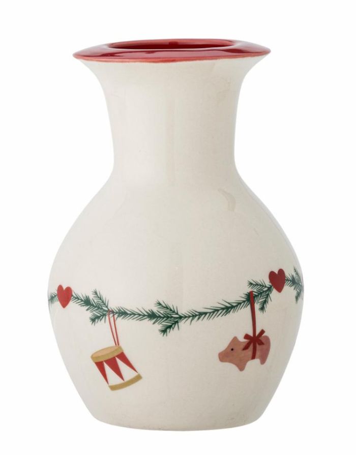 Bloomingville Vase Yule aus Steingut mit Weihnachtsmotiven – Naturfarben