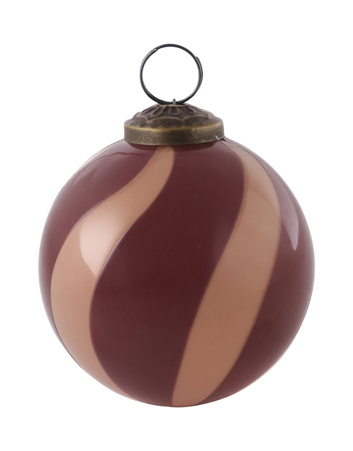 Circus Deko-Weihnachtsbaum von Affari of Sweden aus Glas in Beige und Bordeaux mit einem Durchmesser von 7,5 cm und einer Höhe von 10 cm.