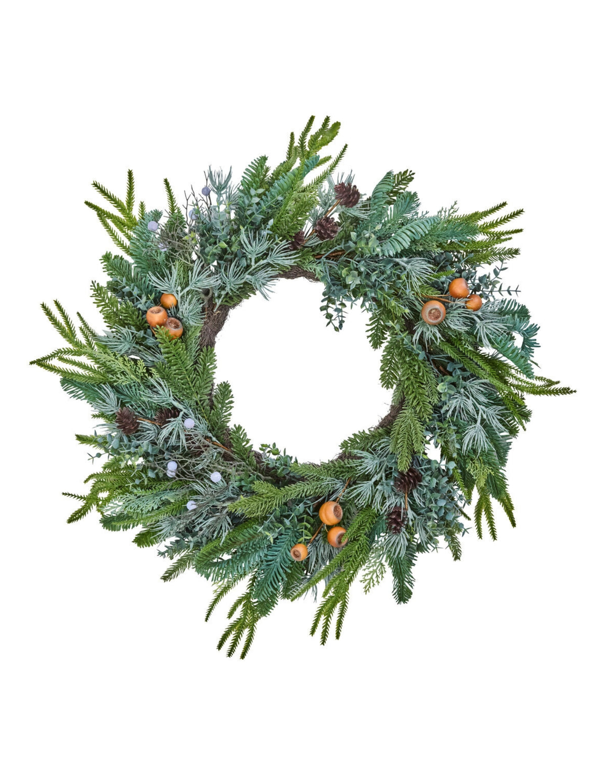 Weihnachtskranz Deco von House Doctor in Grün, 68 cm großer künstlicher Weihnachtskranz mit üppigen tiefgrünen Zweigen, dekorativen Fichtenzapfen und stabilem Eisenrahmen als Freisteller 