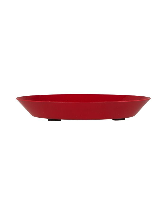 Rotes rundes Kerzentablett aus Metall, passend für Kerzen Ø 7 cm.