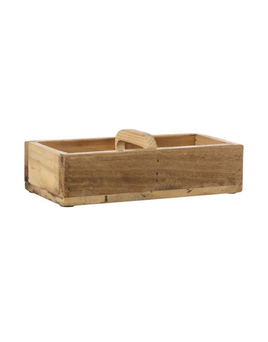 Kleine Aufbewahrungsbox aus Holz von Ib Laursen mit zwei Fächern und Griff in der Mitte.