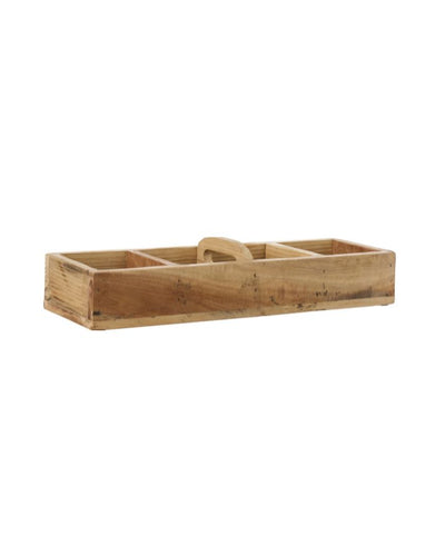 Große Aufbewahrungsbox aus Holz von Ib Laursen mit vier Fächern und Griff in der Mitte.