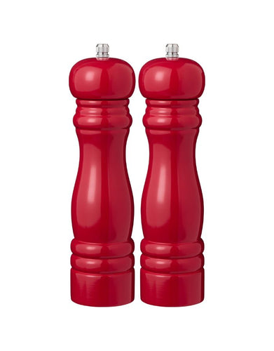 Rotes Salz- und Pfeffermühlen-Set von Ib Laursen aus Gummibaumholz mit Keramikmahlwerk.
