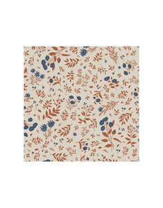 Papierserviette mit Blumenmotiv in Blau und Terrakotta, perfekt für elegante Tischdekorationen.