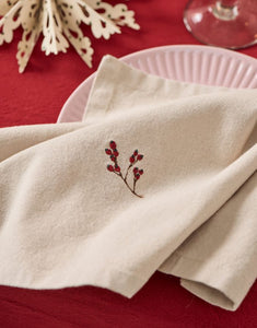 Leinenfarbene Stoffserviette mit Winterzweigmotiv von Ib Laursen.