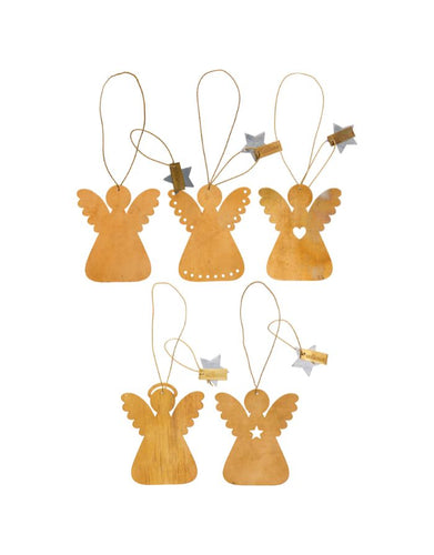 Set aus fünf Messing-Engeln von Ib Laursen zum Aufhängen.