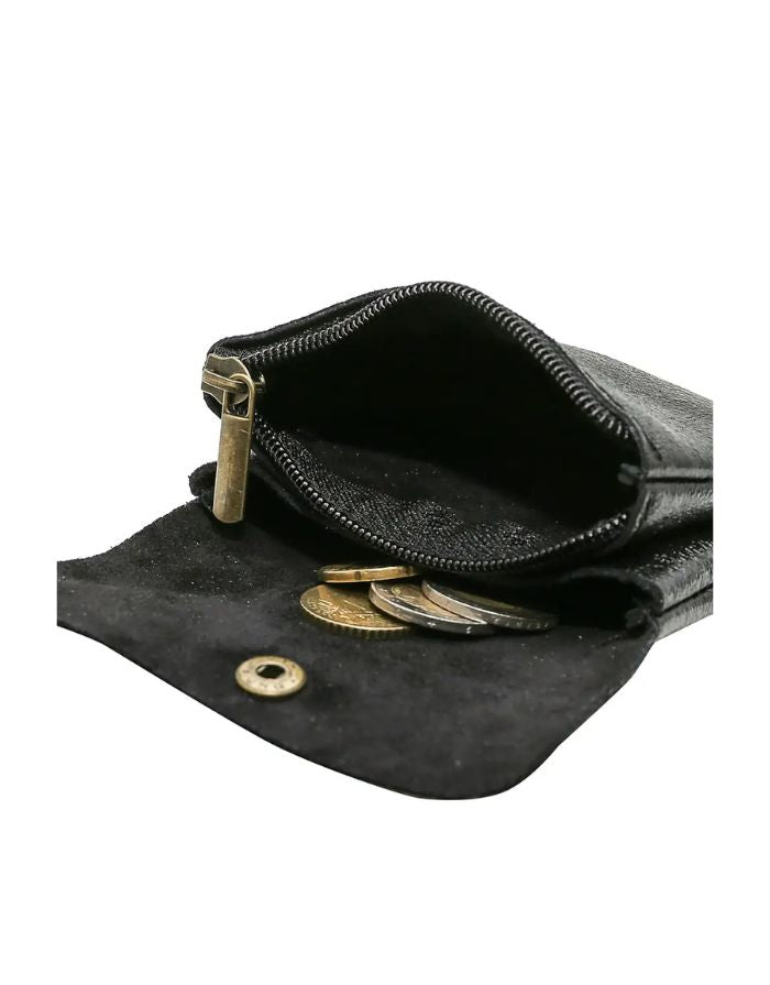 Portemonnaie Leder Klein I Schwarz Metallic