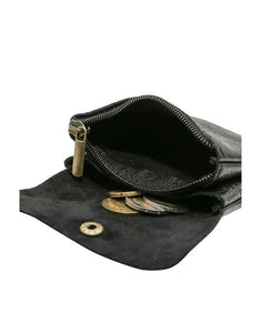 Portemonnaie Leder Klein I Schwarz Metallic