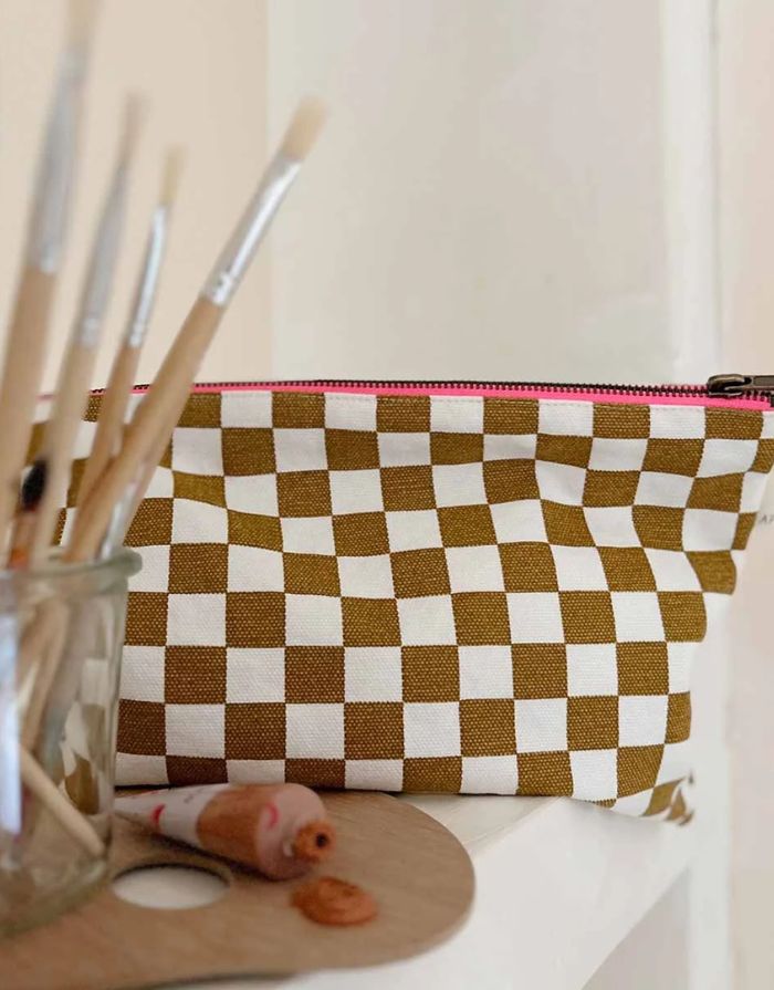 Pouch Lili I Checks Ecru Caramel